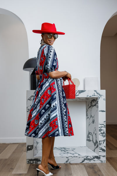 ROLU AFRICAN PRINT OFF SHOULDER DRESS [RED]