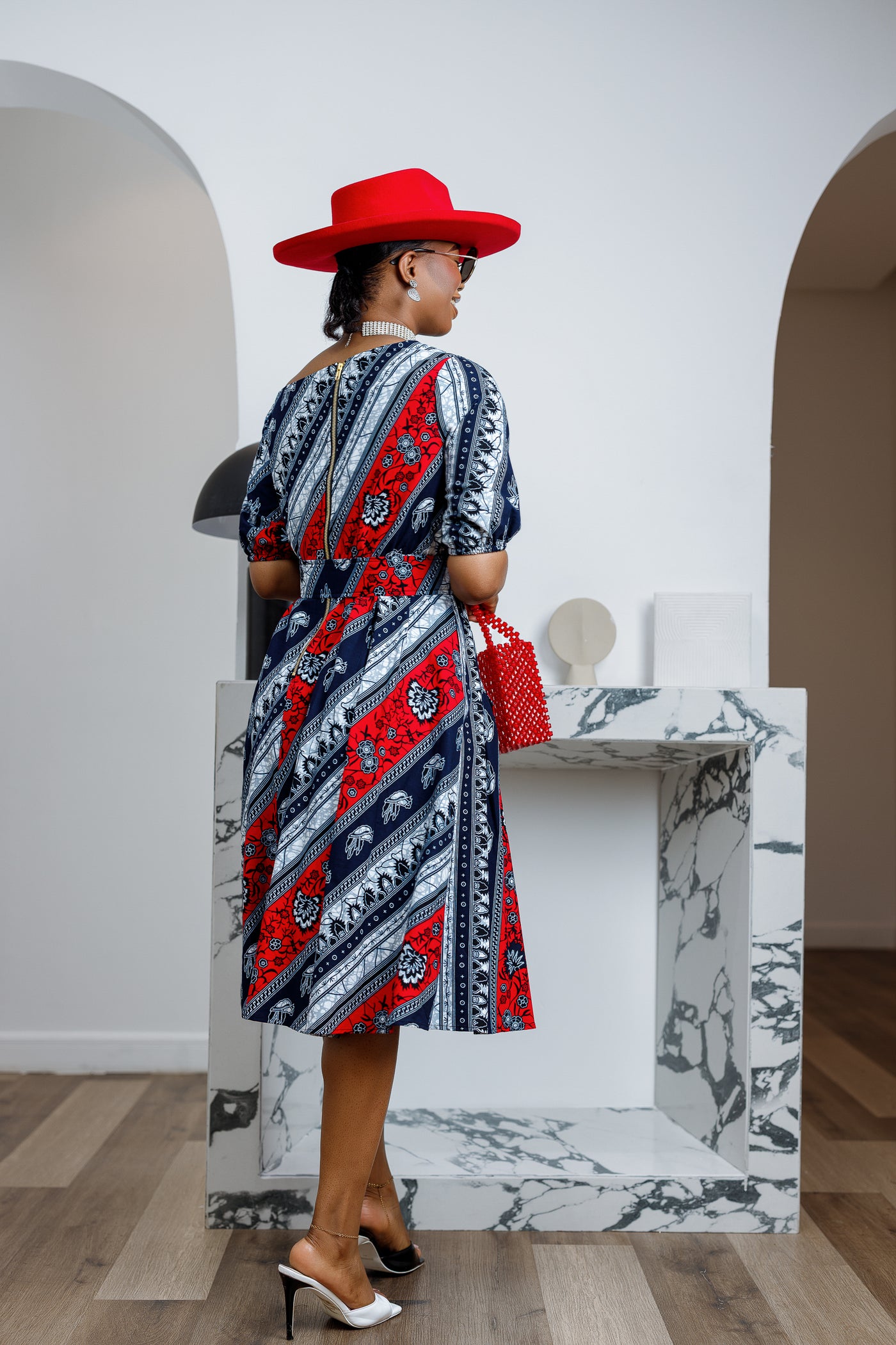 ROLU AFRICAN PRINT OFF SHOULDER DRESS [RED]