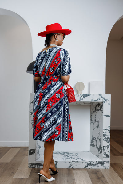 ROLU AFRICAN PRINT OFF SHOULDER DRESS [RED]