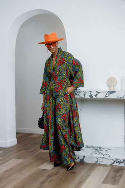 FADE AFRICAN PRINT KIMONO SET [MULTICOLOR]