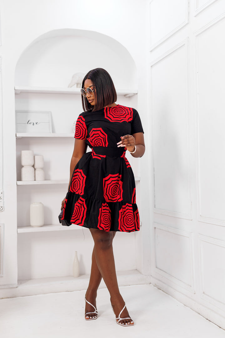 DORA AFRICAN PRINT PEP HEM DRESS