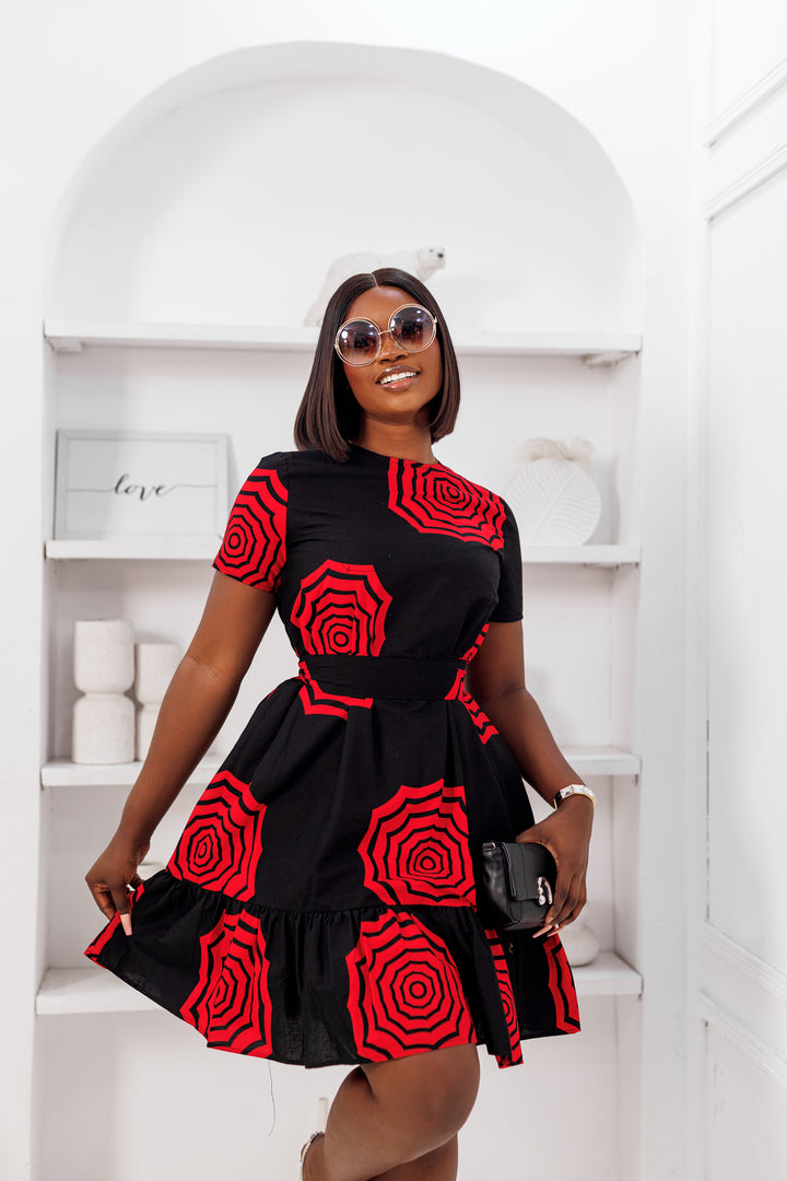 DORA AFRICAN PRINT PEP HEM DRESS