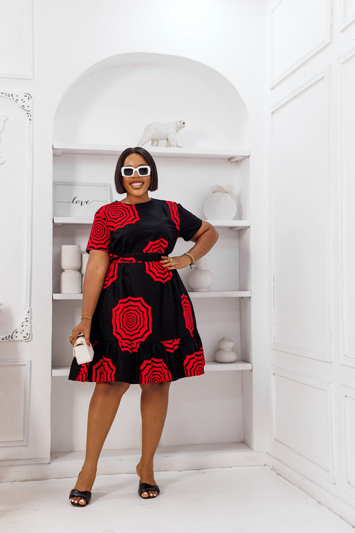 DORA AFRICAN PRINT PEP HEM DRESS