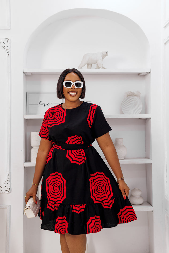 DORA AFRICAN PRINT PEP HEM DRESS