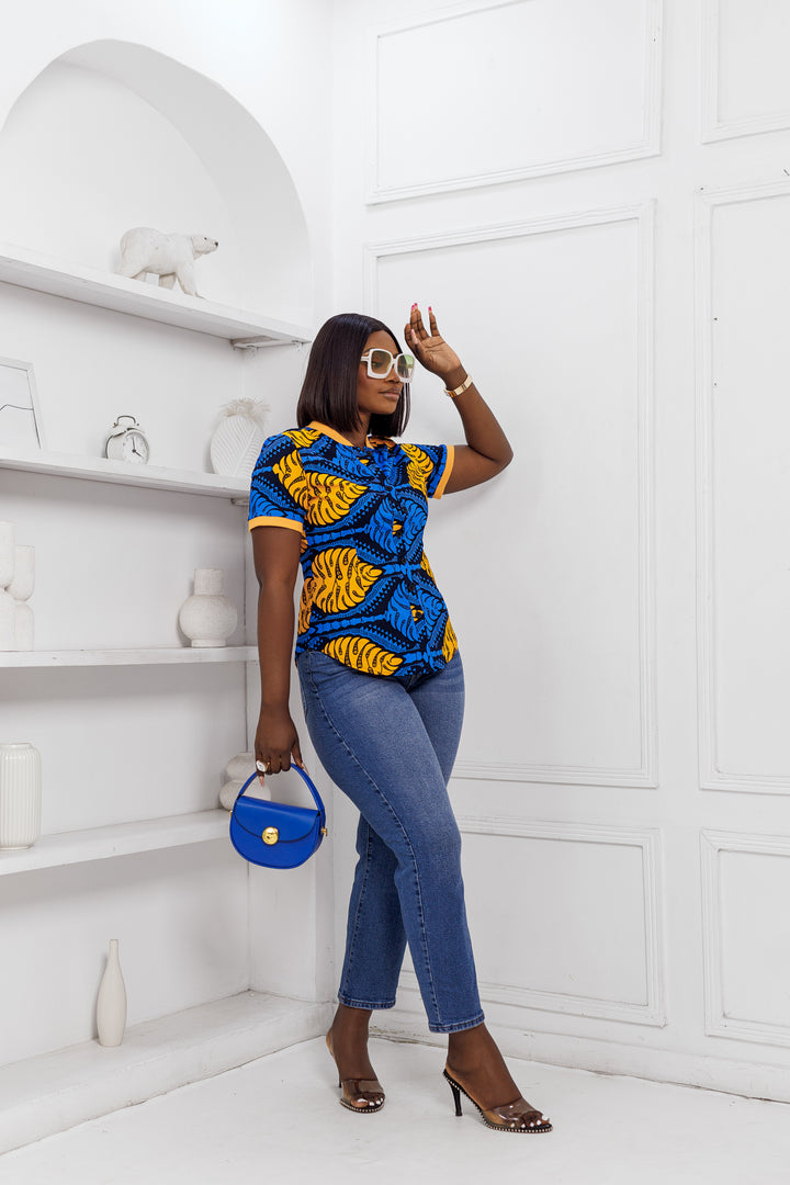 CHISA AFRICAN POLO TOP [BLUE]