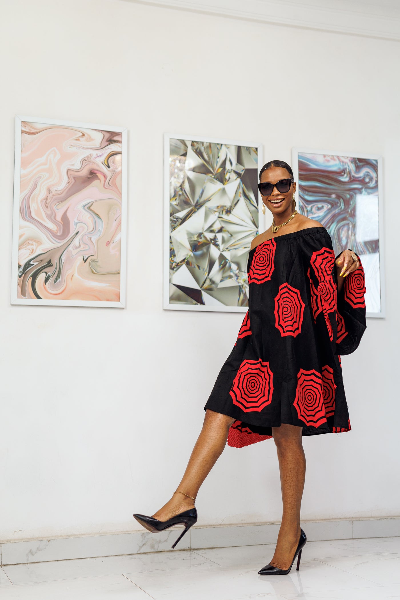 TIYE AFRICAN PRINT OFF SHOULDER DRESS