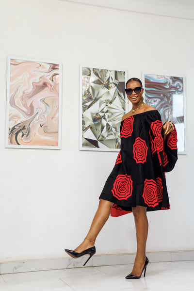 TIYE AFRICAN PRINT OFF SHOULDER DRESS