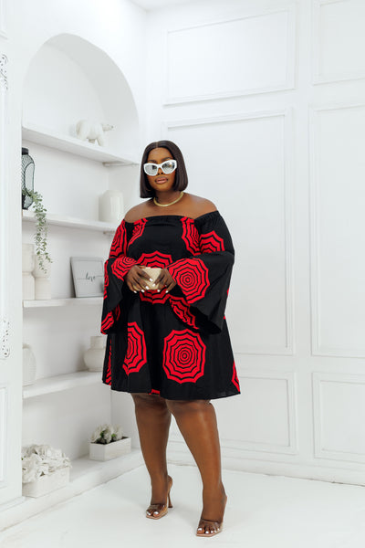 TIYE AFRICAN PRINT OFF SHOULDER DRESS