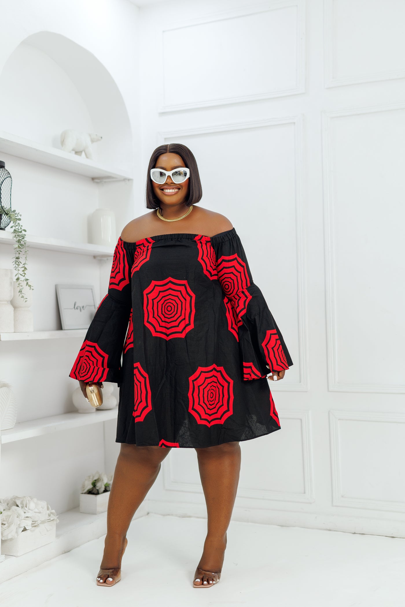 TIYE AFRICAN PRINT OFF SHOULDER DRESS