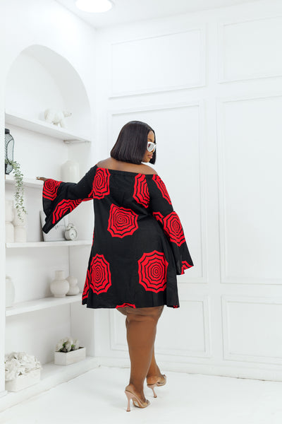 TIYE AFRICAN PRINT OFF SHOULDER DRESS