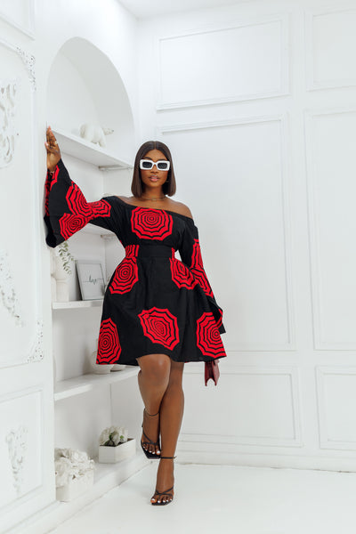 TIYE AFRICAN PRINT OFF SHOULDER DRESS
