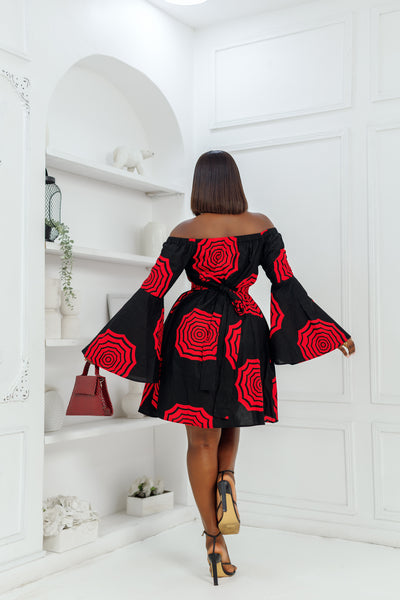 TIYE AFRICAN PRINT OFF SHOULDER DRESS