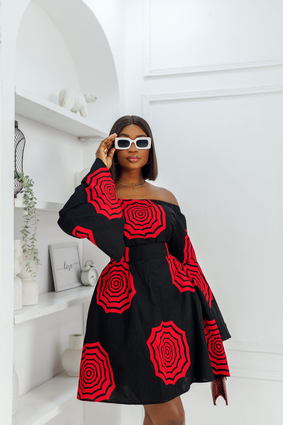 TIYE AFRICAN PRINT OFF SHOULDER DRESS