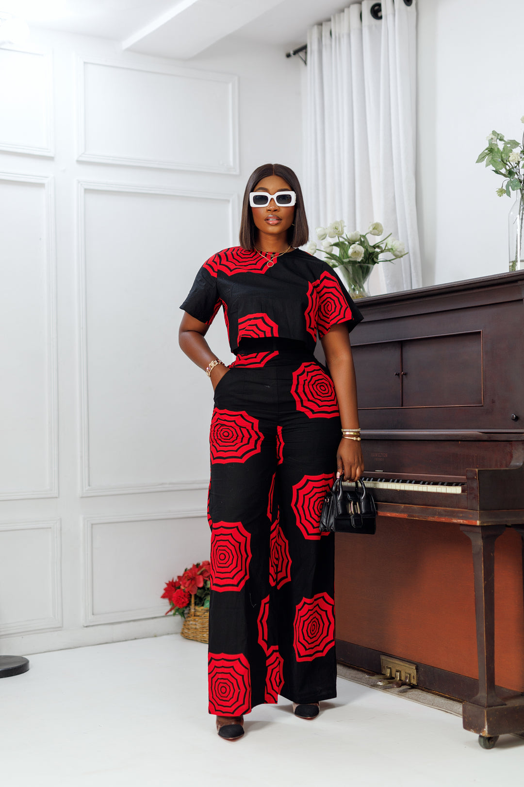 ADUN AFRICAN PRINT CROP TOP [BLACK]