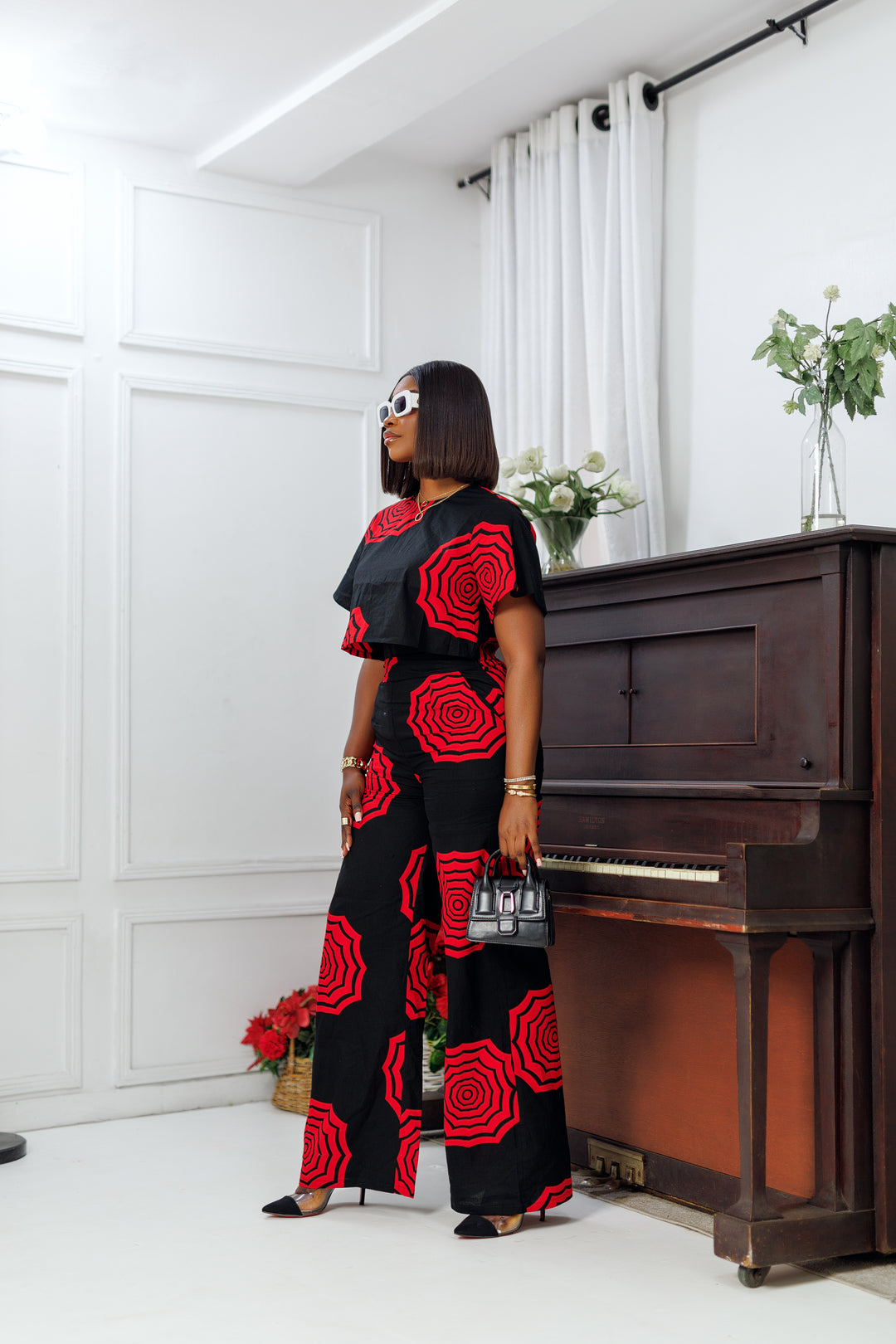 ADUN AFRICAN PRINT HI-WAIST PANT [BLACK]