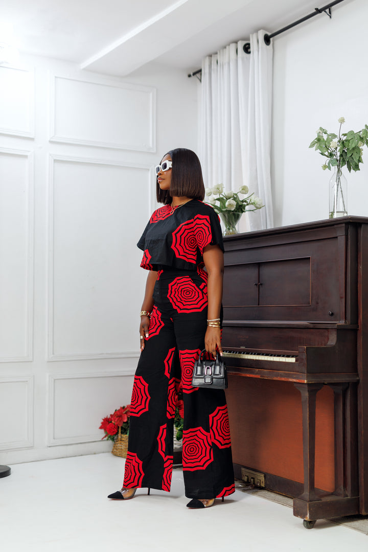 ADUN AFRICAN PRINT HI-WAIST PANT [BLACK]