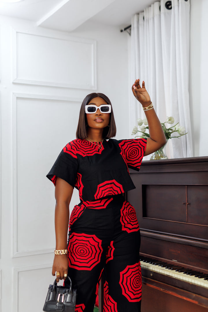 ADUN AFRICAN PRINT CROP TOP [BLACK]