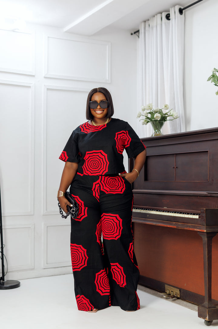 ADUN AFRICAN PRINT HI-WAIST PANT [BLACK]