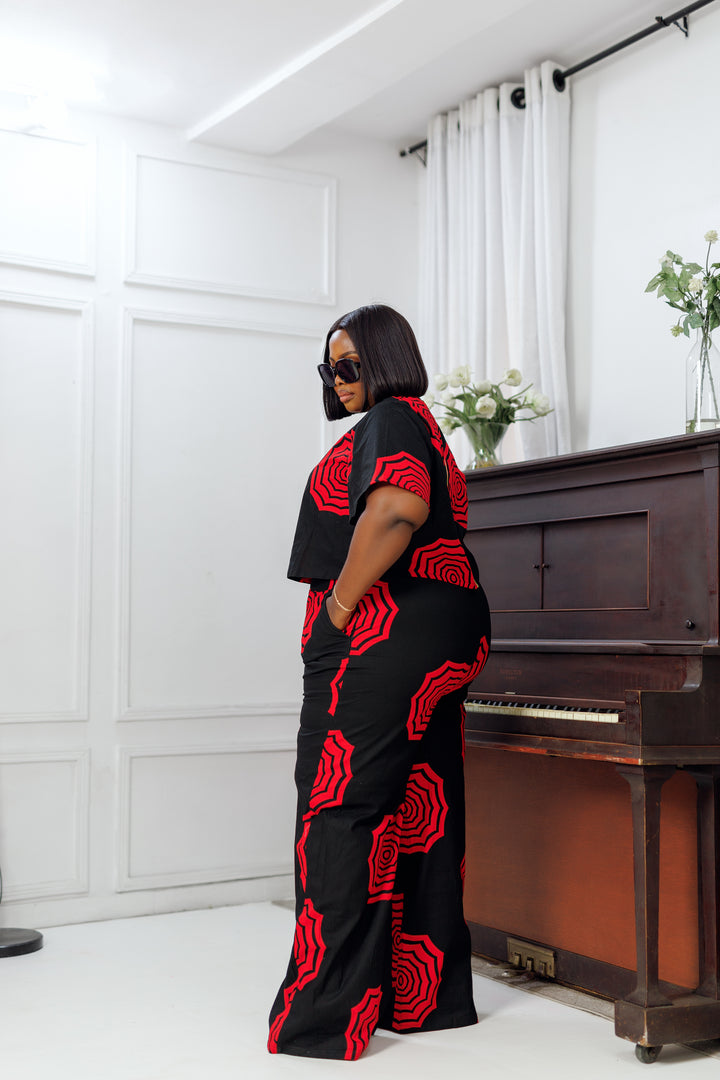 ADUN AFRICAN PRINT CROP TOP [BLACK]