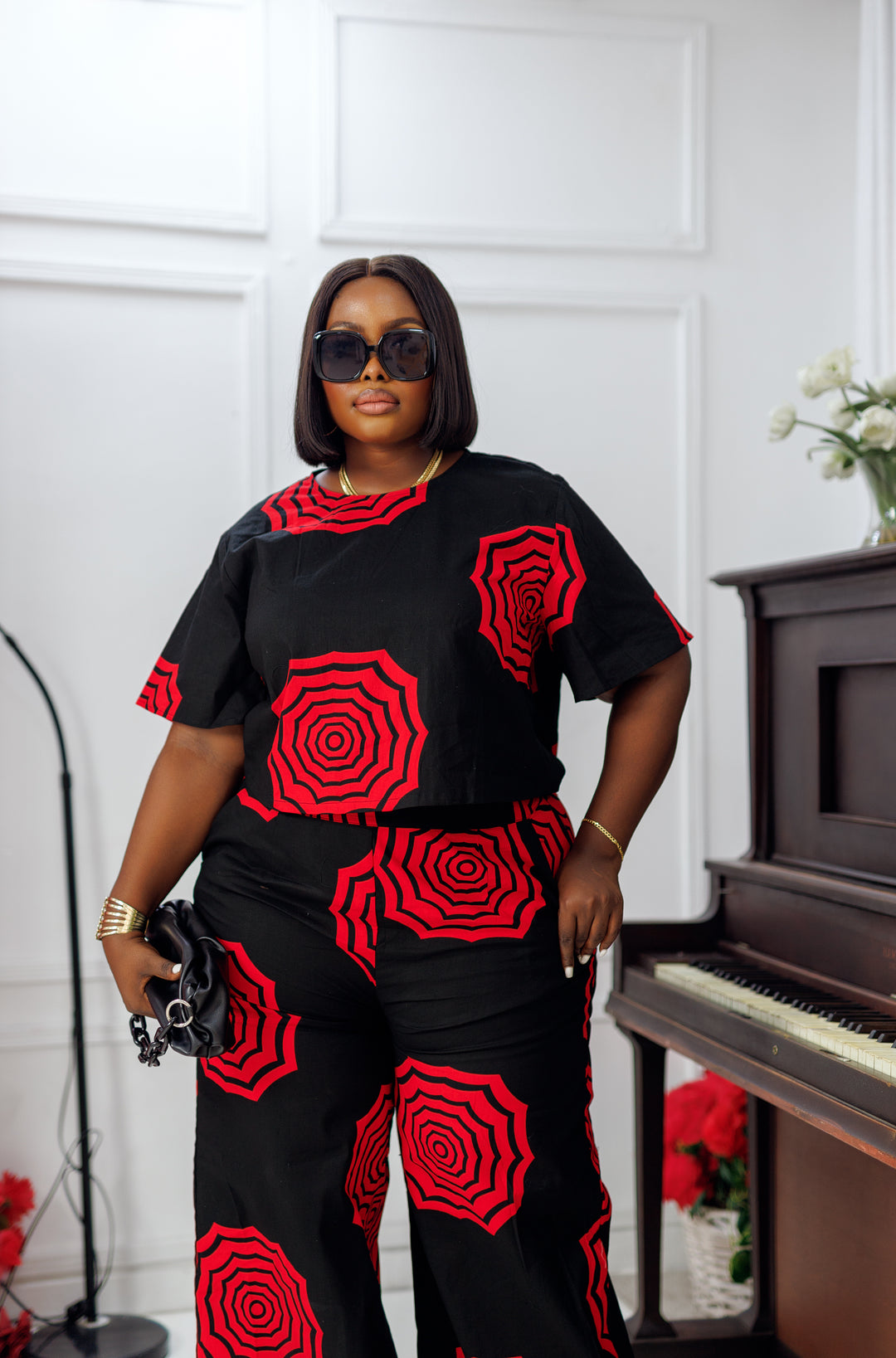 ADUN AFRICAN PRINT CROP TOP [BLACK]