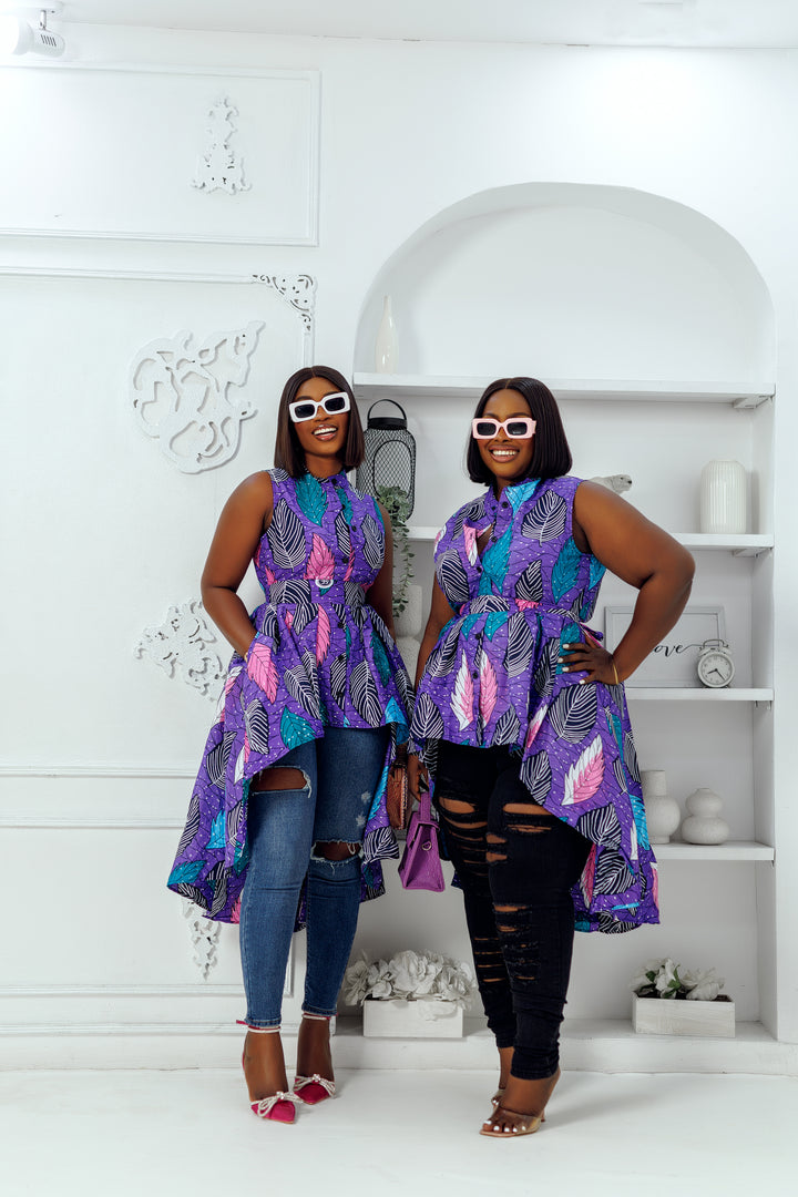 AFUA AFRICAN PRINT HI-LOW TOP [LILAC]