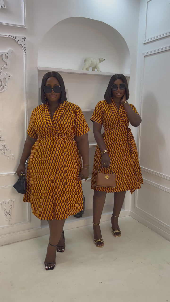 ABI AFRICAN PRINT WRAP DRESS [ORANGE]