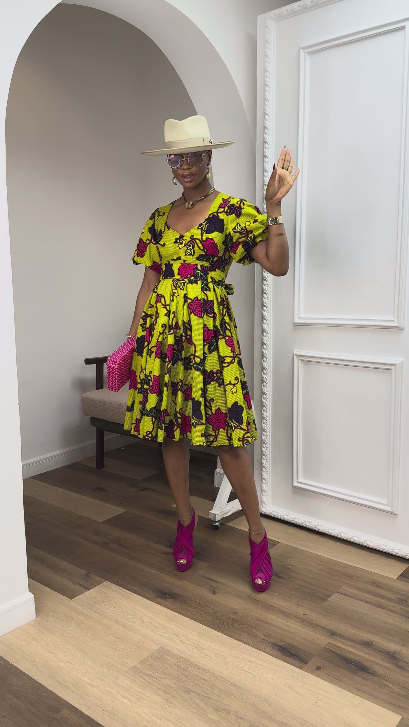 TARAJI AFRICAN PRINT PUFF SLEEVE DRESS [MULTICOLOR]