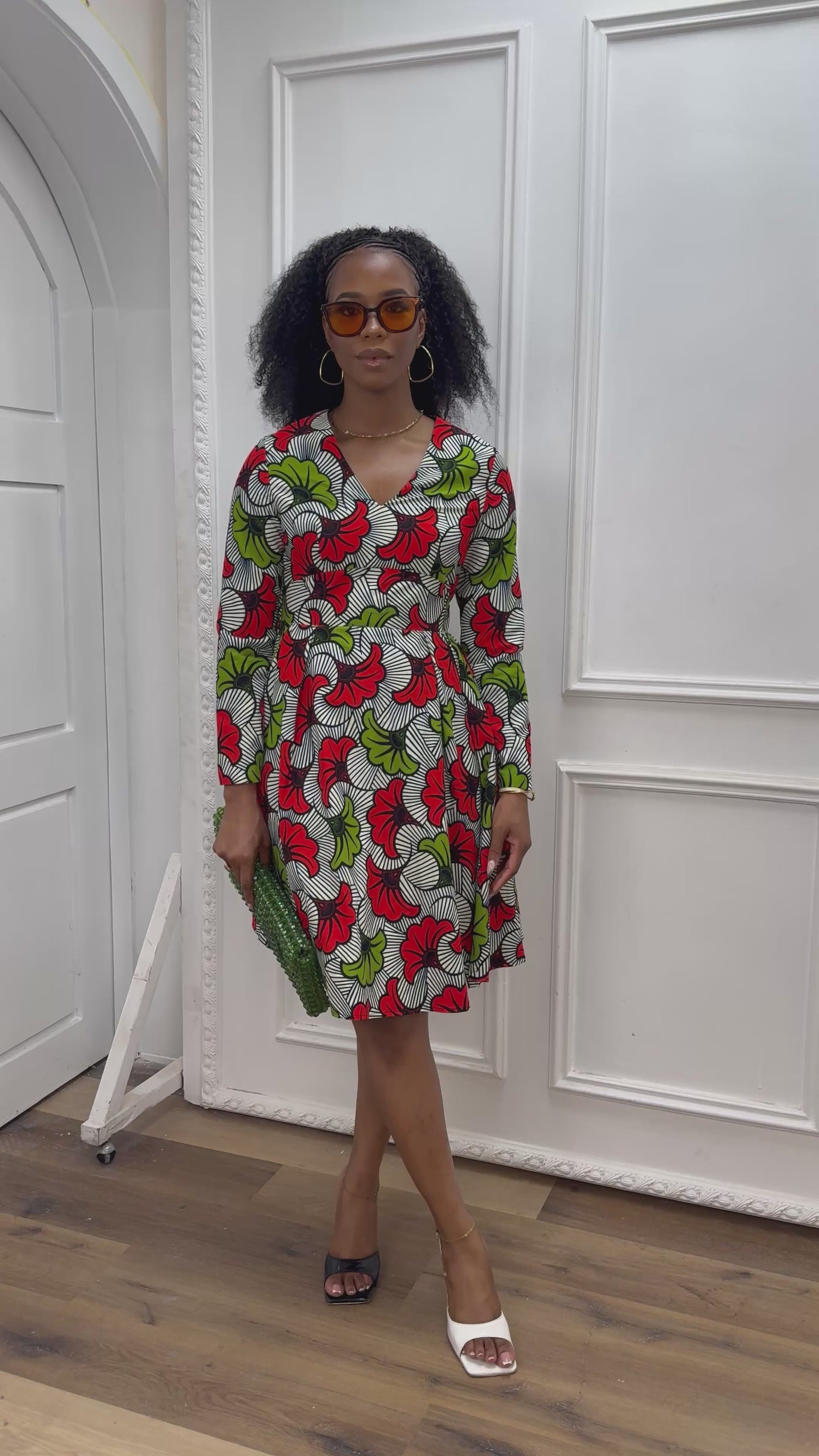 HIJA AFRICAN PRINT LONG SLEEVE MIDI DRESS [MULTICOLOR]