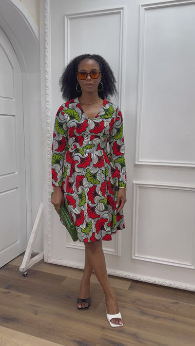HIJA AFRICAN PRINT LONG SLEEVE MIDI DRESS [MULTICOLOR]