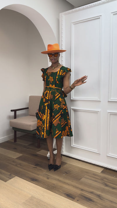 MALIKA AFRICAN PRINT FRILL SLEEVE DRESS