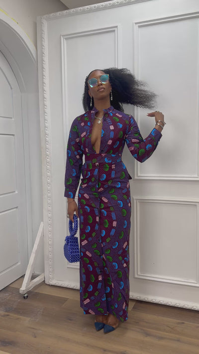 EMILY AFRICAN PRINT BUTTON MAXI DRESS [MULTICOLOR]