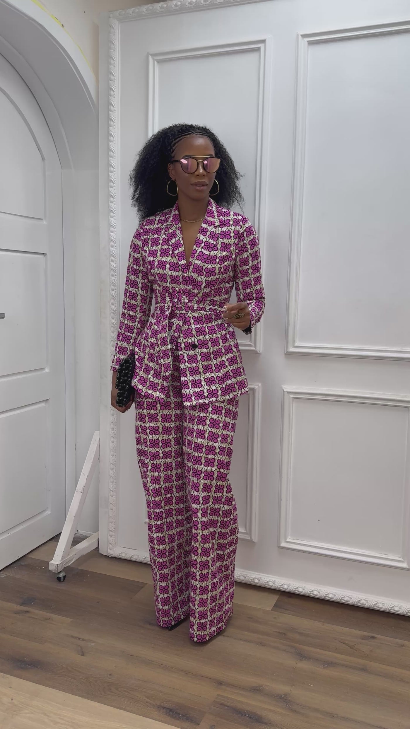 ZYLA AFRICAN PRINT TWO PIECE SUIT SET [PINK]
