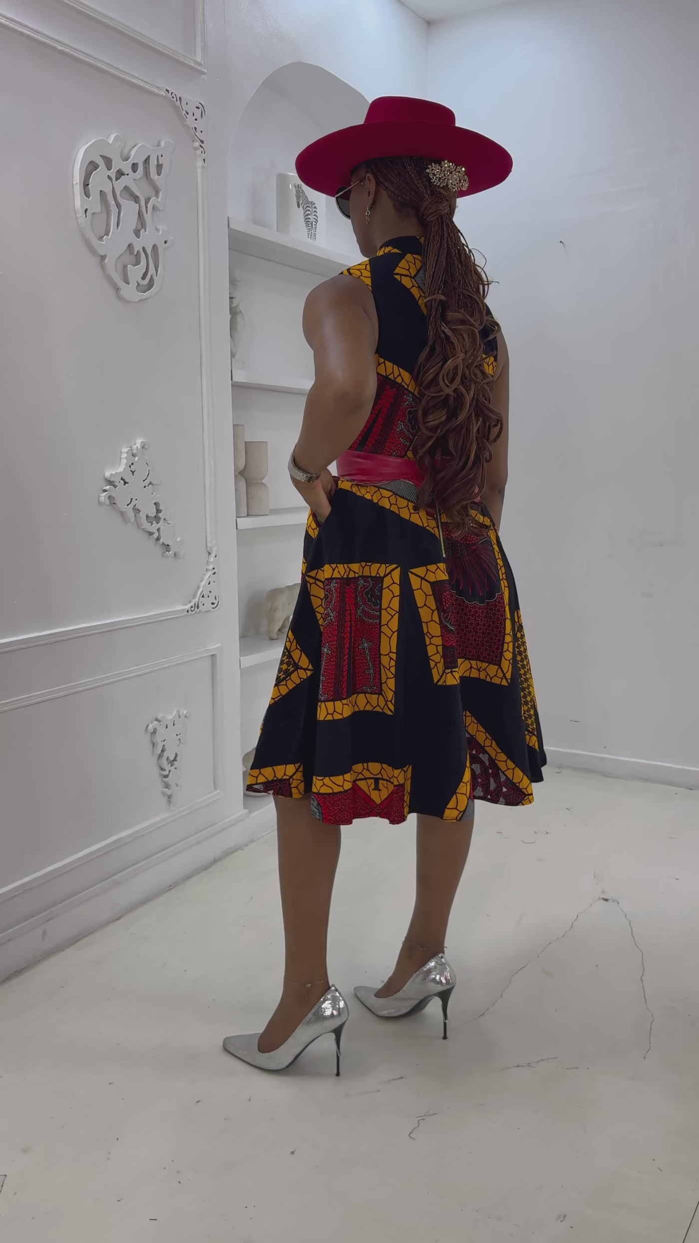 ZURI AFRICAN PRINT HIGH NECK DRESS [BLACK]