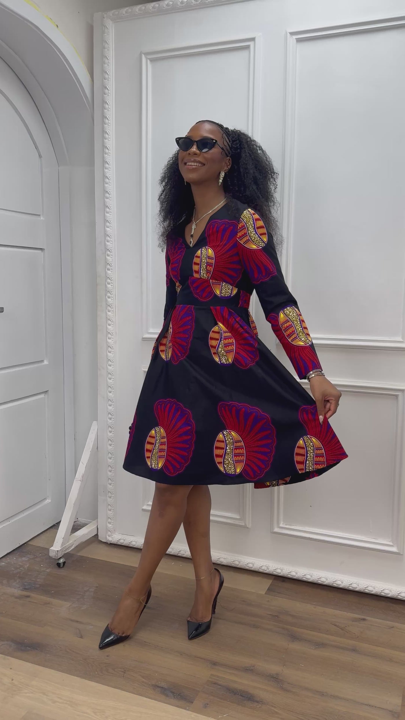 HIJA AFRICAN PRINT LONG SLEEVE MIDI DRESS