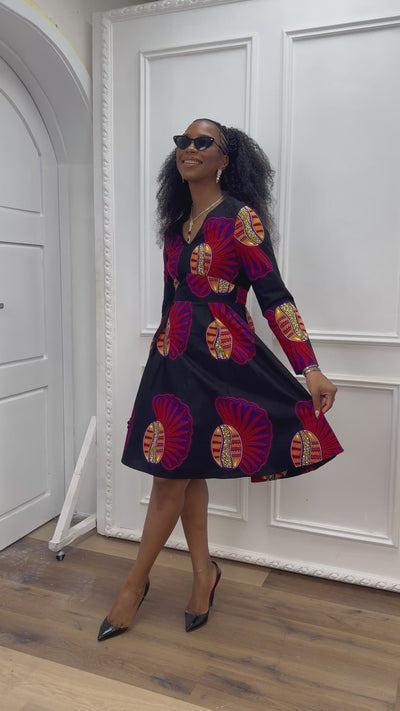 HIJA AFRICAN PRINT LONG SLEEVE MIDI DRESS