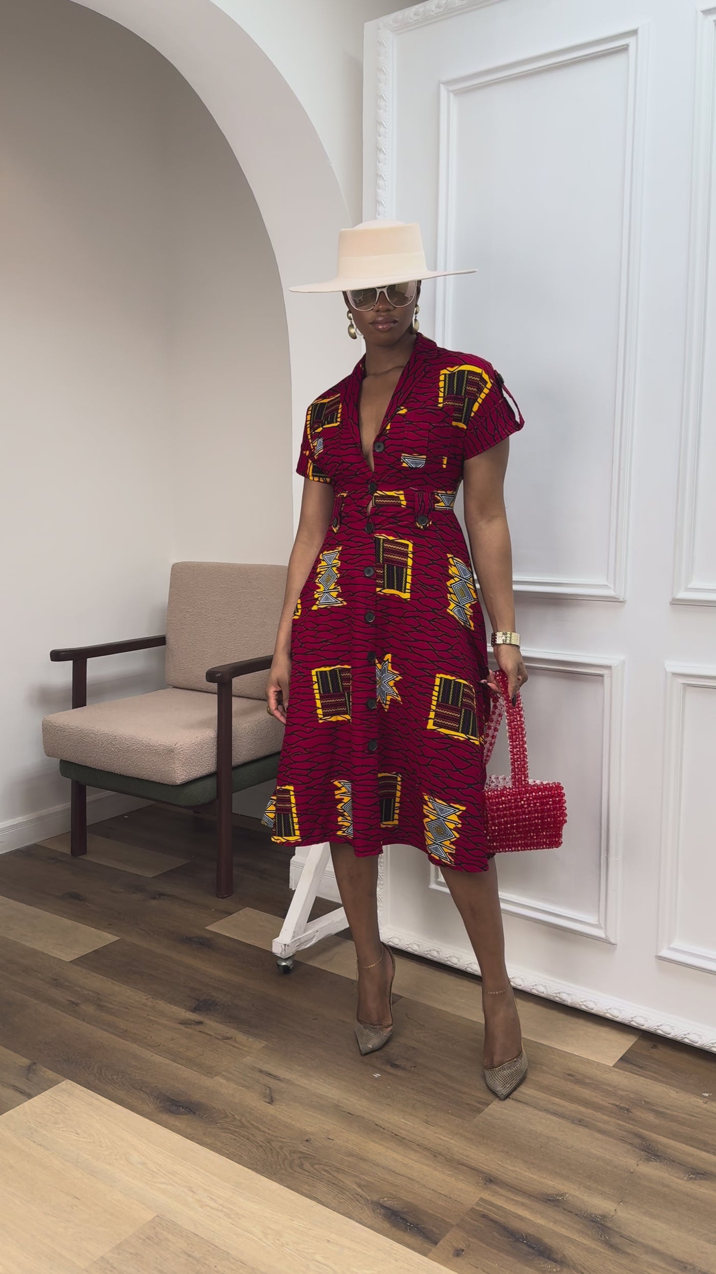 JULIET AFRICAN PRINT MIDI DRESS [RED]