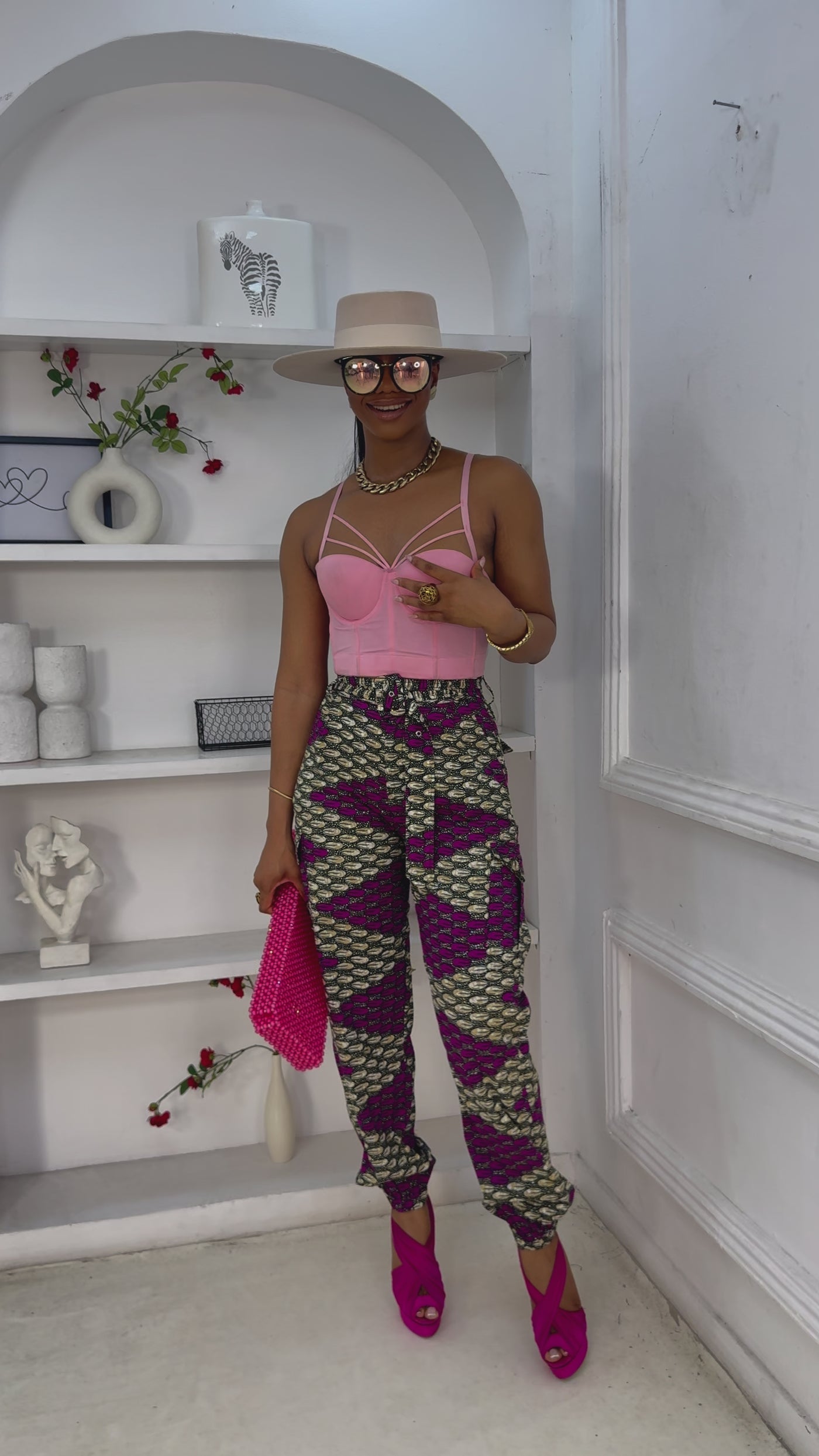 FUNBI AFRICAN PRINT JOGGERS [PINK]