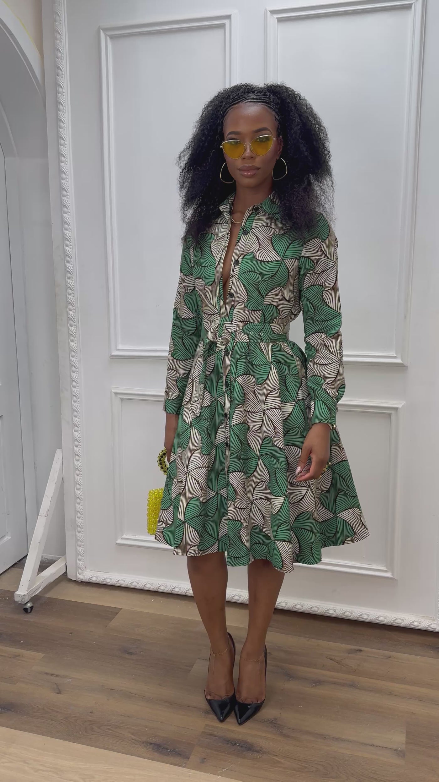 ELIZABETH AFRICAN PRINT BUTTON DOWN DRESS