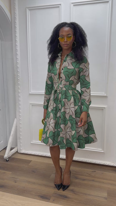 ELIZABETH AFRICAN PRINT BUTTON DOWN DRESS