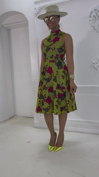 ZURI AFRICAN PRINT HIGH NECK DRESS [MULTICOLOR]