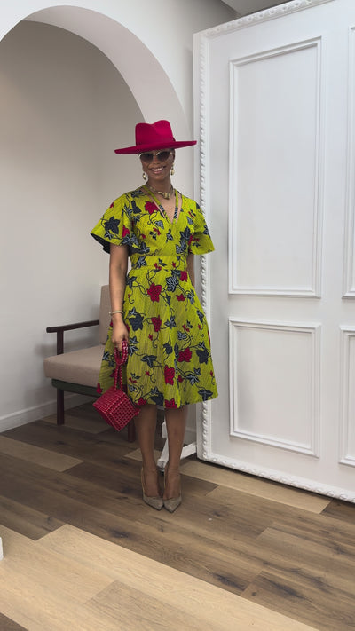 TOSIN AFRICAN PRINT FLUTTER SLEEVE DRESS
