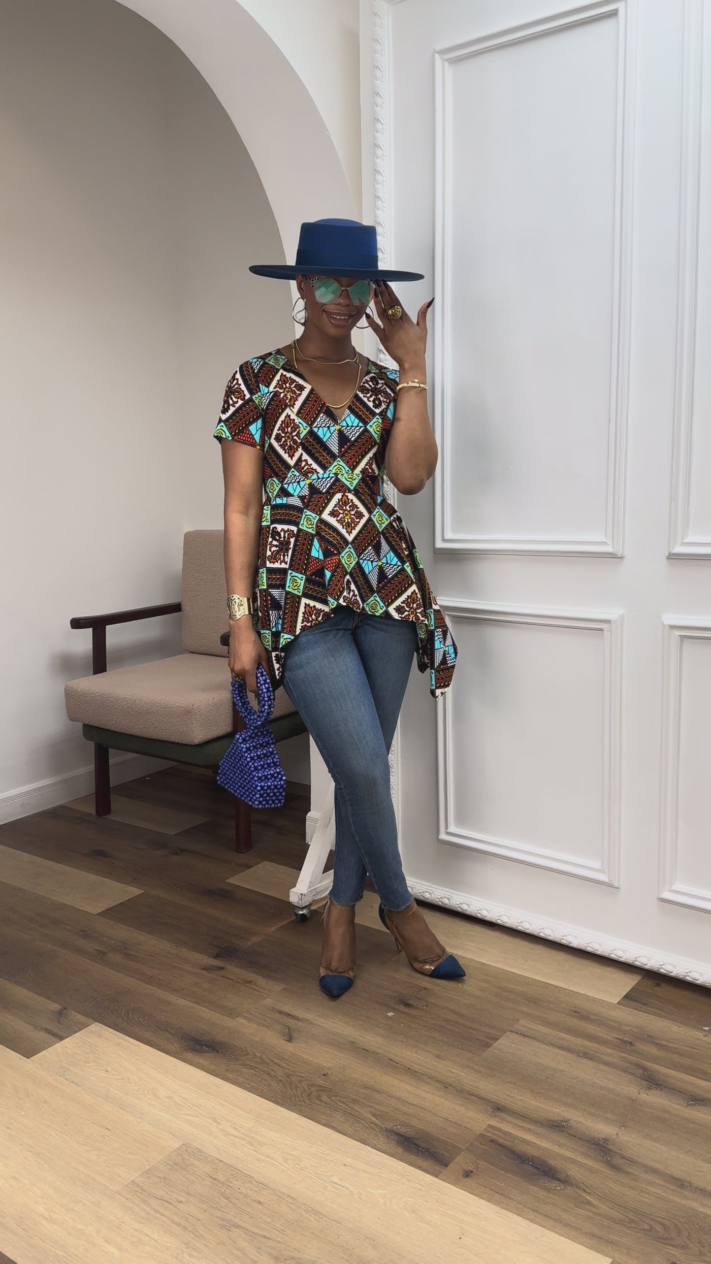 EBUN AFRICAN PRINT ASYMMETRIC PEPLUM TOP