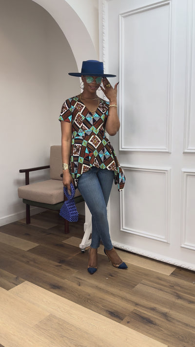EBUN AFRICAN PRINT ASYMMETRIC PEPLUM TOP
