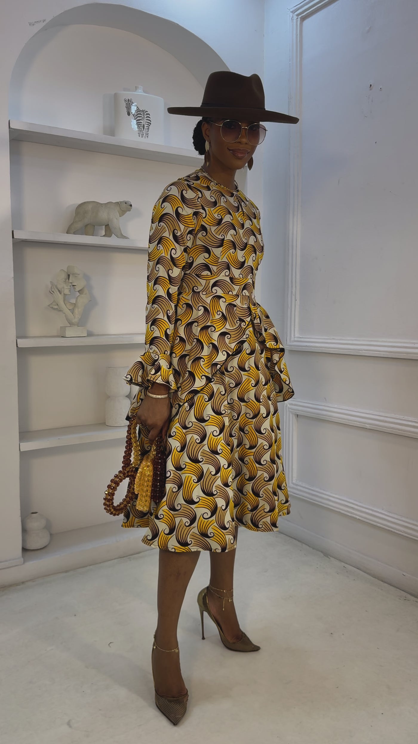 KOFI AFRICAN PRINT FLARE SLEEVE DRESS [MULTICOLOR]
