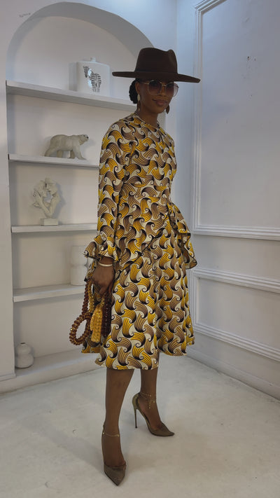 KOFI AFRICAN PRINT FLARE SLEEVE DRESS [MULTICOLOR]