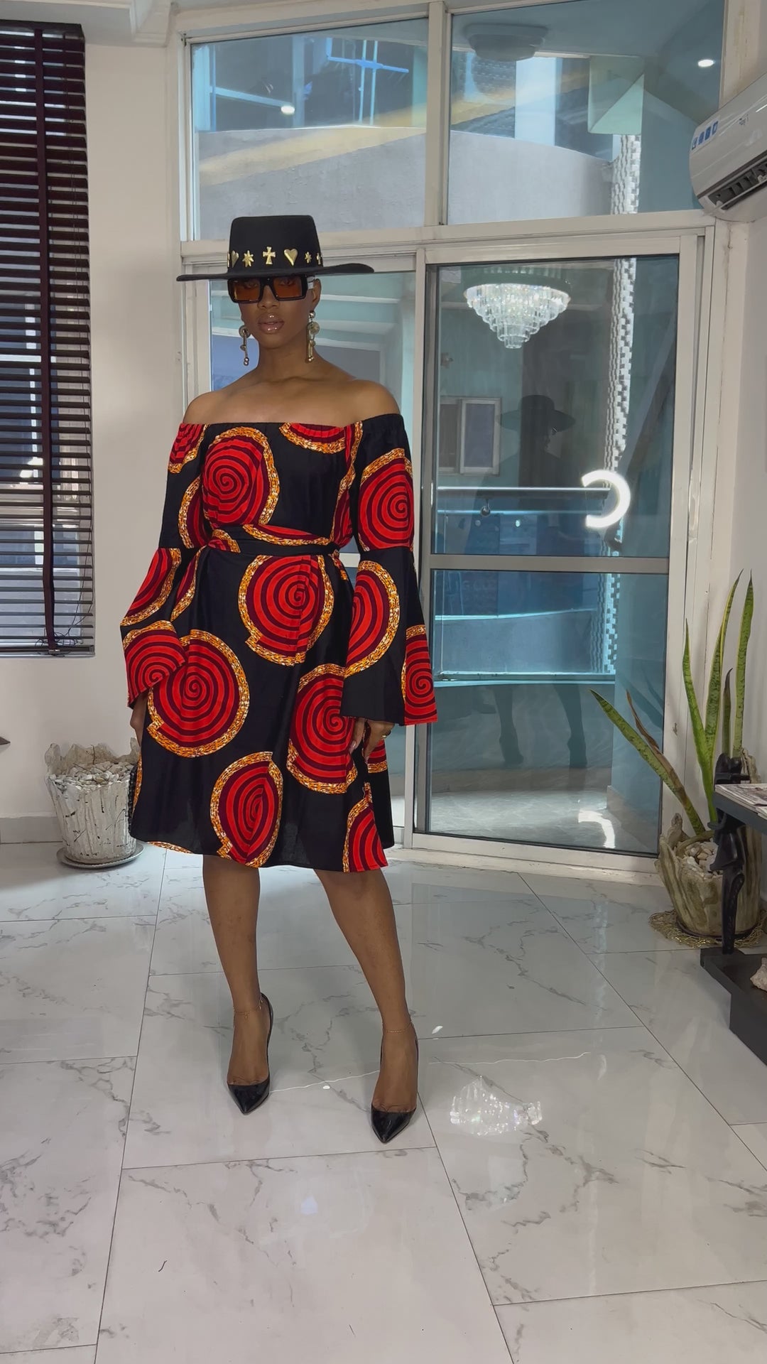 TIYE AFRICAN PRINT OFF SHOULDER DRESS [NEW PRINT]