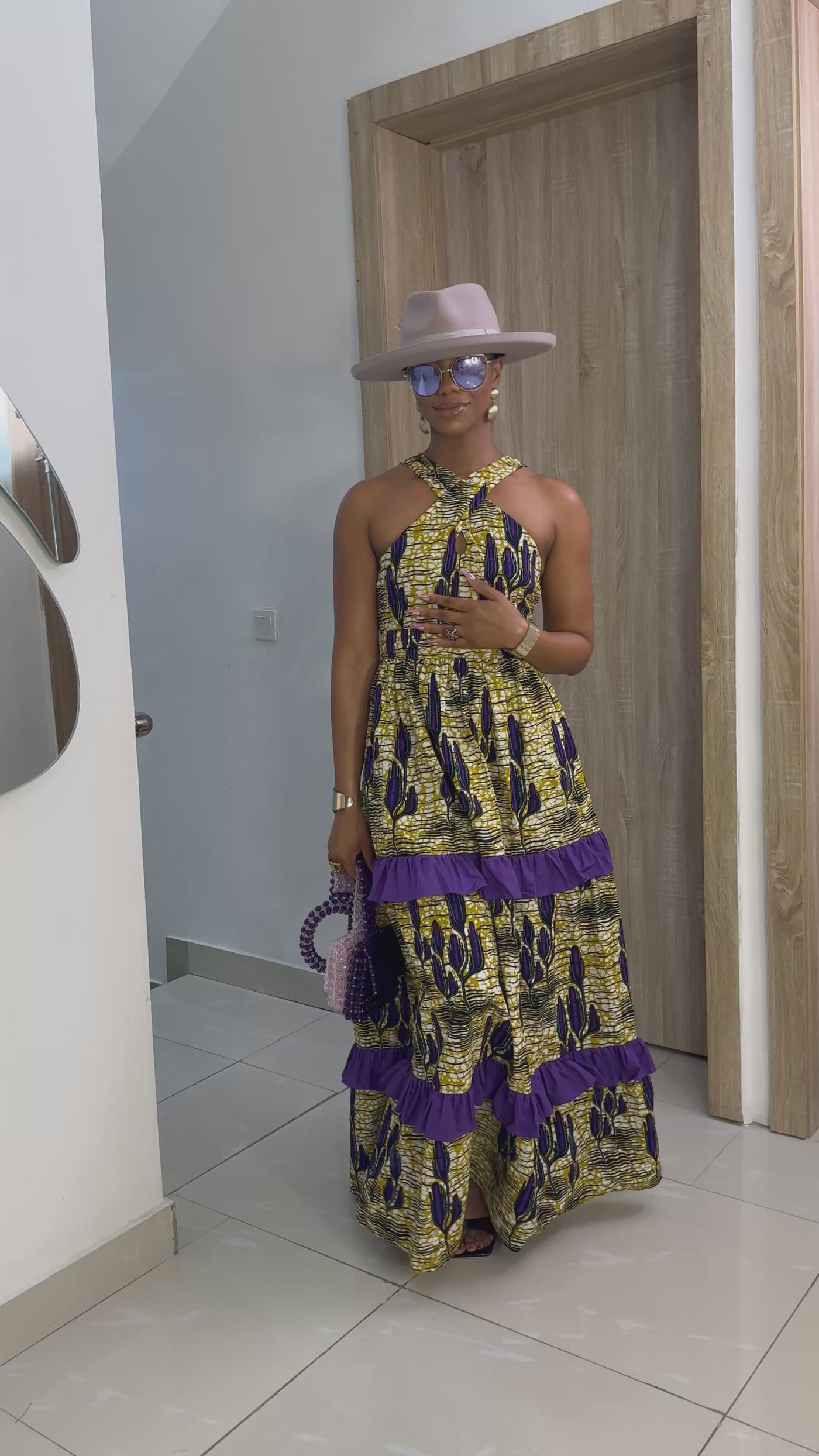 LABI AFRICAN PRINT CRISSCROSS TIERED MAXI DRESS