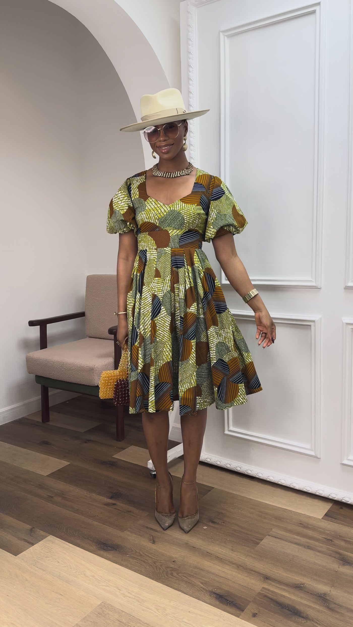 TARAJI AFRICAN PRINT PUFF SLEEVE DRESS