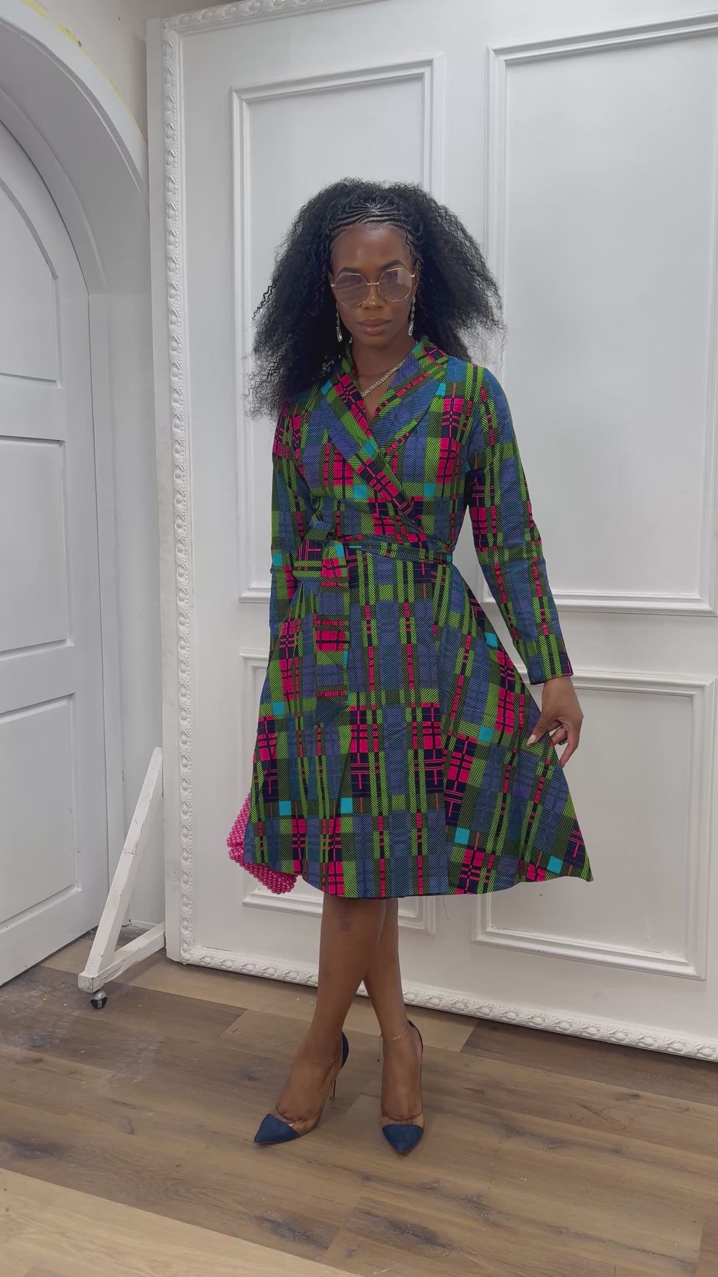 DERA AFRICAN PRINT WRAP MIDI DRESS