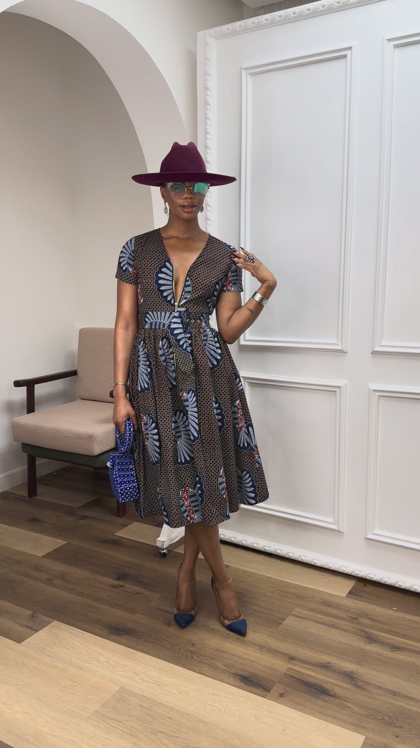 AYI AFRICAN PRINT ZIP MIDI DRESS
